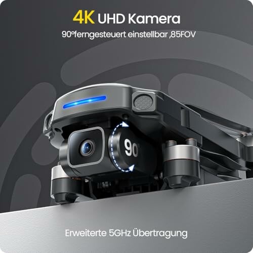 Nahaufnahme einer 4K UHD Drohnenkamera mit einstellbarem Winkel