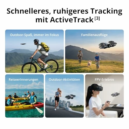Verschiedene Anwendungen von ActiveTrack, darunter Outdoor, Familie und FPV.