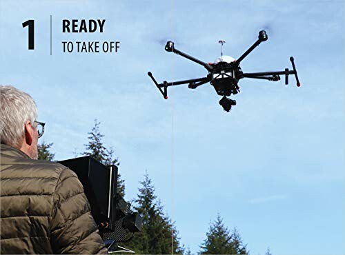 Mann steuert Drohne beim Start