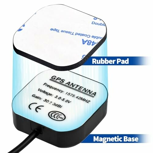 GPS-Antenne mit magnetischer Basis und Gummipad.