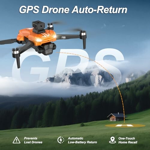 GPS-Drohne mit automatischer Rückkehrfunktion über Landschaft