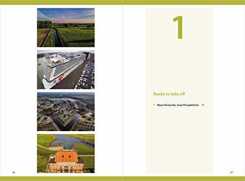 Doppelseite eines Reisebroschüre mit Bildern von Landschaften und einem Kreuzfahrtschiff